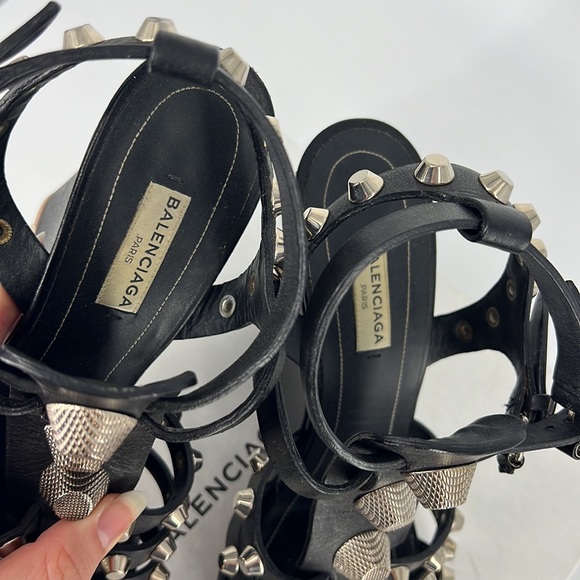 Balenciaga 41 Arena Gladiator Roman Black Large Stud studded Wedges Sandals E837 - Picture 15 of 17